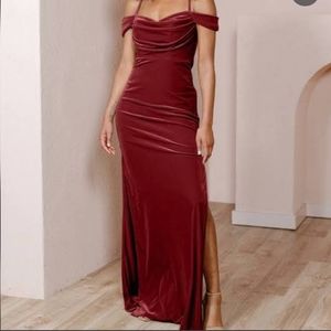 REVELRY Sienna Terracotta Velvet Cowl Neck Maxi Bridesmaid Dress, Size 18